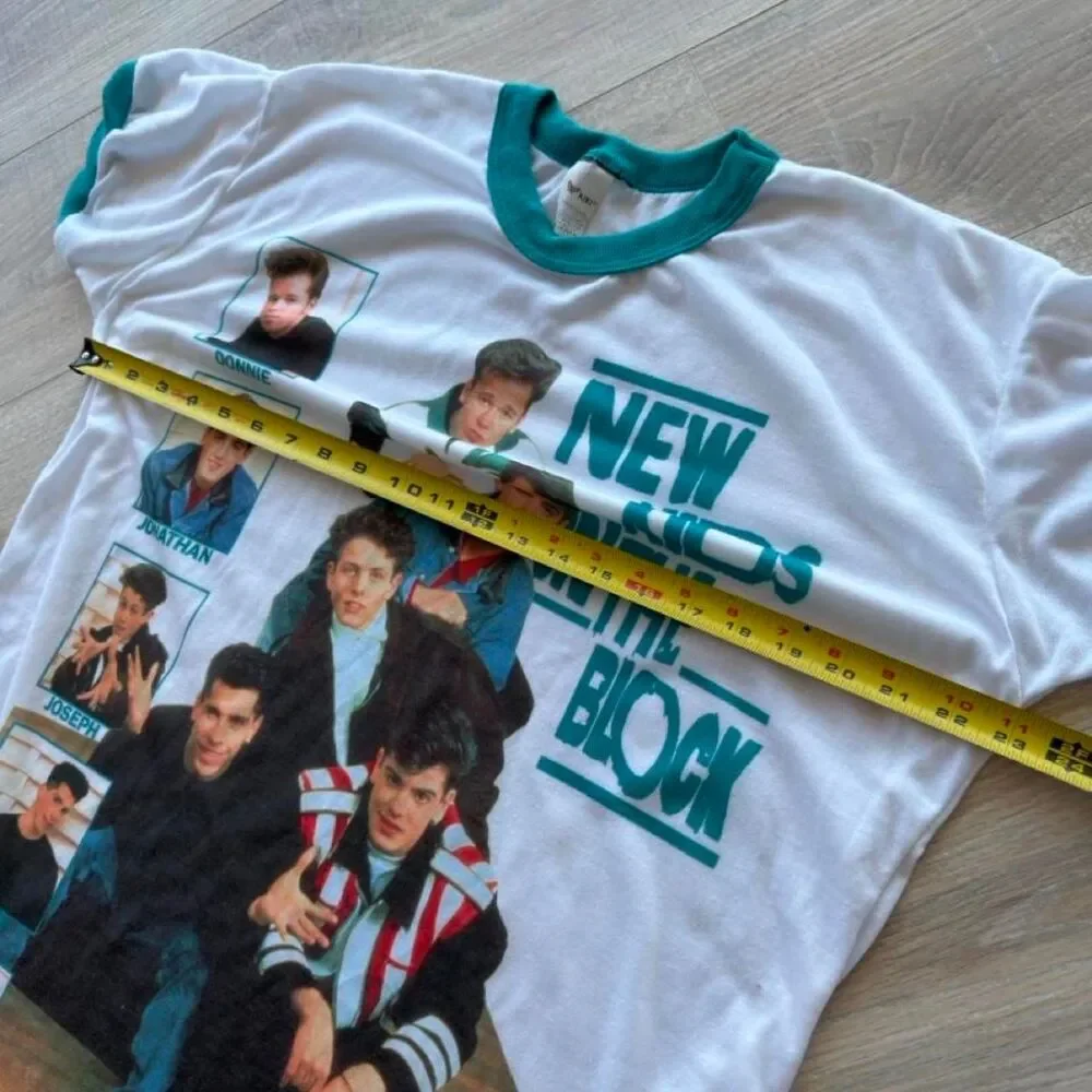 New Kids on the Block Girls 0S Nightgown White & Teal Ringer Vintage 90's Retro